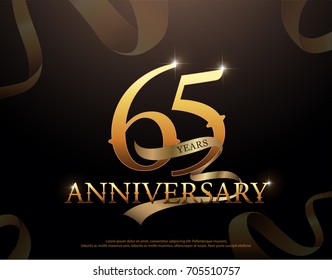 65 year anniversary celebration logotype template. 65th logo with ribbons on black background