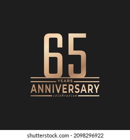 65 Year Anniversary Celebration with Thin Number Shape Golden Color for Celebration Event, Wedding, Greeting card, and Invitation Isolated on Dark Background