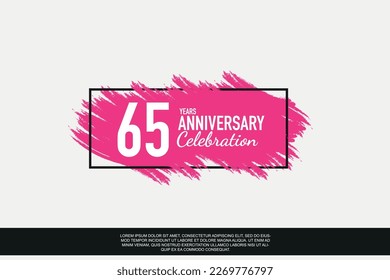 65 year anniversary celebration vector pink design in black frame on white background abstract illustration logo	