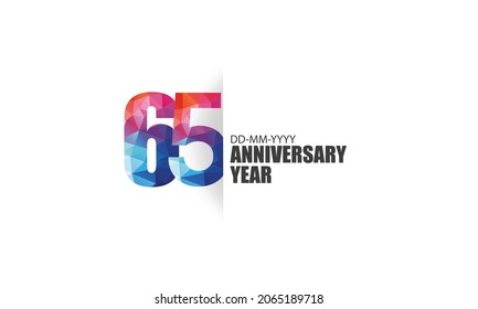 65 year anniversary full color polygon geometry style background for event, birthday, gift - vector