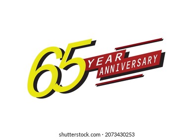 65 year anniversary, Speedy style Yellow color with Red block Ribbon on a white background for greeting, invitation, banner, birthday card - vector
