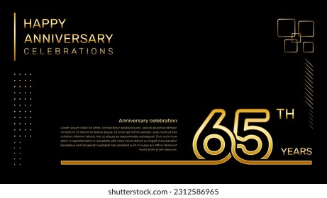 65 year anniversary template with gold color number and text, vector template