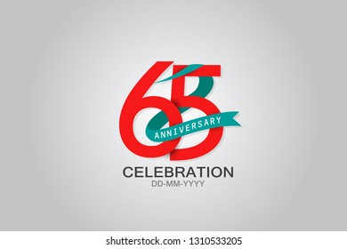 65 years anniversary blue ribbon celebration logotype. anniversary logo with Red text and Spark light white color isolated on black background, vector design for celebration, invitation vector