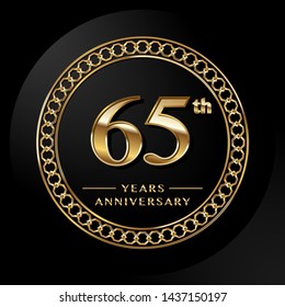 65 years Anniversary Celebrating golden text on black background. Vector template.