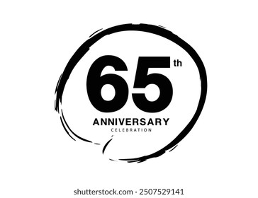 65 Years Anniversary Celebration logo black paintbrush vector, 65 number logo design, 65th Birthday Logo, happy Anniversary, Vector Anniversary For Celebration, poster, Invitation Card, black color