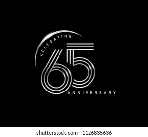 65 years anniversary celebration logotype with line number style silver color isolated on black color. vector anniversary for celebration, invitation card, and greeting card