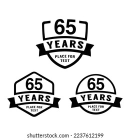 65 years anniversary celebration logotype. 65th anniversary logo collection. Set of anniversary design template. Vector illustration.	