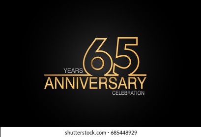 65 years anniversary celebration logotype. anniversary logo with golden and silver color isolated on black background, vector design for celebration, invitation card, and greeting card