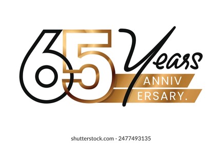 65 Años Aniversario y celebración estilo minimalista de arte de línea. Diseño abstracto del logotipo del oro. Ilustración vectorial. Número para icono, etiqueta, insigna, sello, etiqueta, signo, sello, símbolo, insignia, sello, etc.