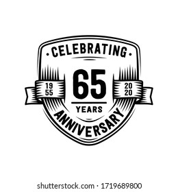 65 years anniversary celebration shield design template. 65th anniversary logo. Vector and illustration.