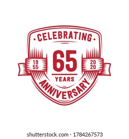 65 years anniversary celebration shield design template. 65th anniversary logo. Vector and illustration.