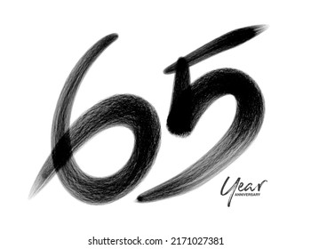 65 Years Anniversary Celebration Vector Template, 65 Years  logo design, 65th birthday, Black Lettering Numbers brush drawing hand drawn sketch, number logo design vector illustration