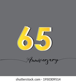 65 Years Anniversary Celebration Yellow Color Vector Template Design Illustration