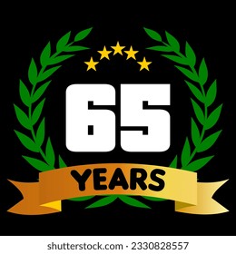 65 years anniversary, colorful with laurel wreath and ribbon