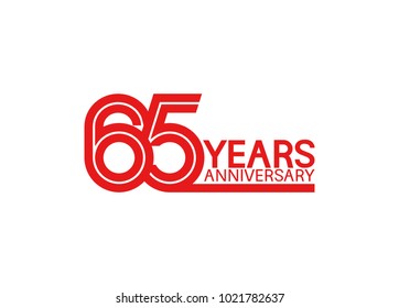 65 years anniversary design with red multiple line style isolated on white background for celebration