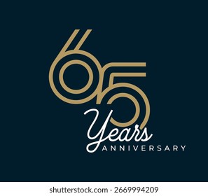 65 Anos de ilustração de vetor de design de aniversário. Modelo de design de logotipo exclusivo de 65 anos. De cor dourada