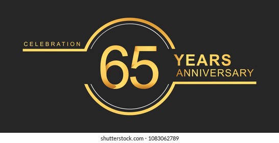 65 years anniversary golden and silver color with circle ring isolated on black background for anniversary celebration event