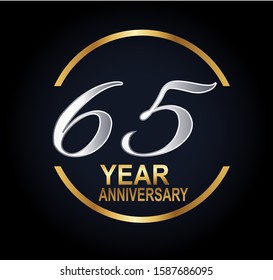 65 years anniversary golden and silver color with circle ring isolated on black background for anniversary celebration event