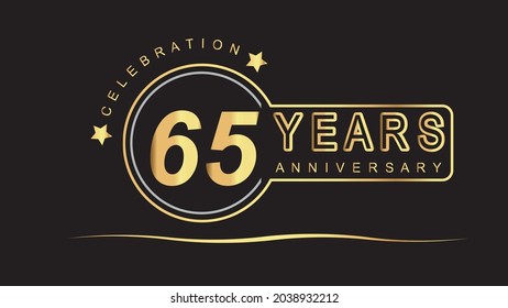 65 years anniversary golden and silver color with circle ring isolated on black background for anniversary celebration event luxury vector