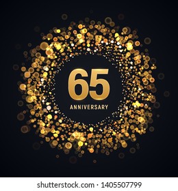 65 years anniversary isolated vector design element. Sixty five birthday logo with blurred light effect for dark background