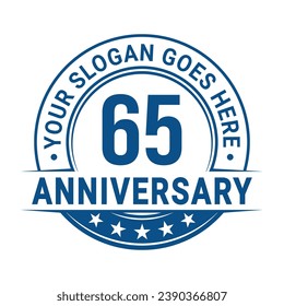 65 years anniversary logo design template. 65th anniversary celebrating logotype. Vector and illustration.