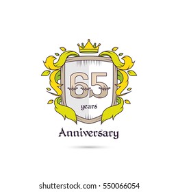 65 Years Anniversary Logo Using Heraldic Theme, Colorful and Isolated on white background