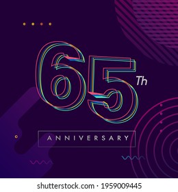 65 years anniversary logo, vector design birthday celebration with colorful geometric background and circles shape.
