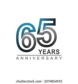 65 years anniversary logotype bold line number with grey and blue color for celebration event isolated on blue background