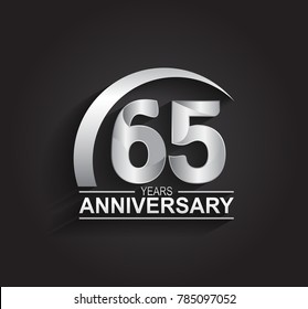 65 years anniversary logotype design with silver color isolated on black background for company celebration