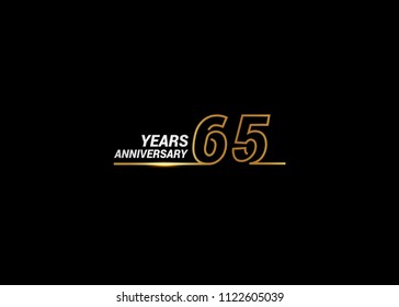 65 Years Anniversary logotype with golden colored font numbers made of one connected line, isolated on white background for company celebration event, birthday