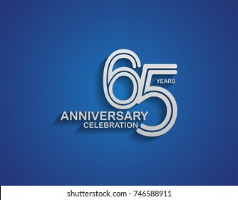 65 years anniversary logotype linked line number with silver color for celebration event isolated on blue background