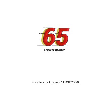 65 Years Anniversary Logotype with red flat colored font for company celebration event, birthday