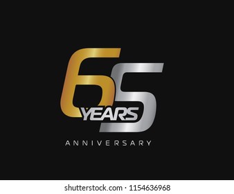 65 years anniversary logotype with silver and gold color isolated on black background for celebration event
