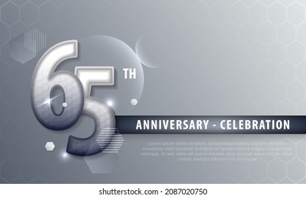 Modèle de logo de luxe à 65 ans, forme hexagonale. Modèle d'affiche pour célébrer le 65e événement. Conception pour bannière, magazine, brochure, web, invitation ou carte de voeux. Illustration vectorielle