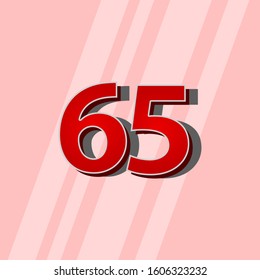 65 Years Anniversary Red Elegant Number Vector Template Design Illustration