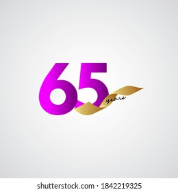 65 Years Anniversary Ribbon Celebration Vector Template Design Illustration
