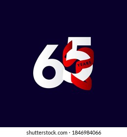 65 Years Anniversary Ribbon Celebration Vector Template Design Illustration