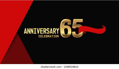 65 years Anniversary simple design with golden font and red ribbon, black and red background. red ribbon on the second font. elegant and simple design