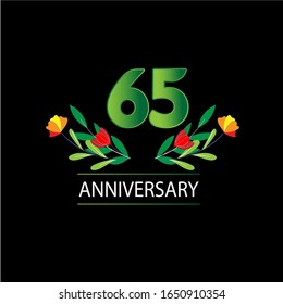 65 Years anniversary. Vector design greeting card with decorative floral for celebration