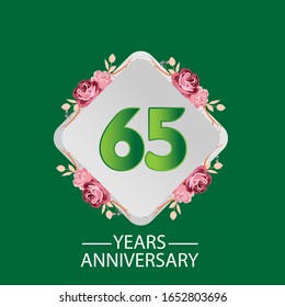 65 Years anniversary. Vector design greeting card with decorative floral for celebration