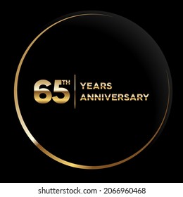 65 años de aniversario, diseño vectorial para la celebración del aniversario con color dorado sobre fondo negro, diseño simple y de lujo. plantilla de vector de logotipo