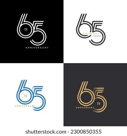 65 years anniversary vector number icon, birthday logo label, black, white and colors with stripe number