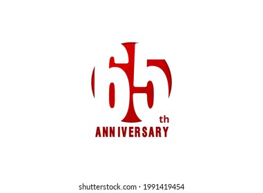 65 years anniversary vector template with red color, 65th birthday logo