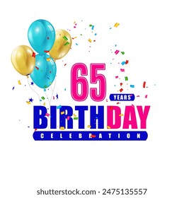 65 years birthday 3d vector template design illustration