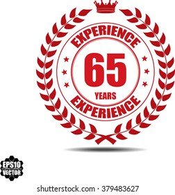 65 years experience Label, Sticker or Icon Isolated on White Background.vector illustration