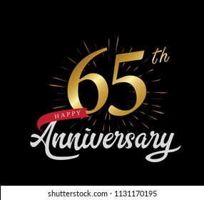 65 years gold anniversary celebration simple logo, isolated on dark background