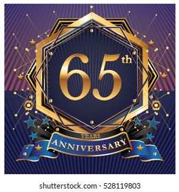 65 years golden anniversary logo celebration with ring and ribbon