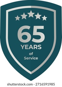 65 años de servicio Placa de escudo verde azulado con cinco estrellas