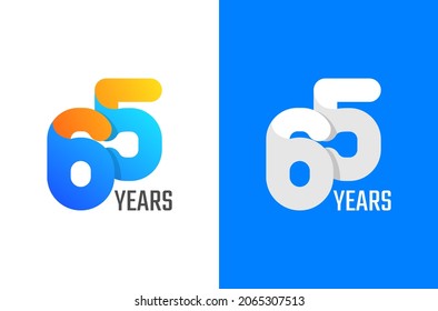 65 years simple anniversary logo design. Minimal celebration number with gradient color and white. Minimalist birthday vector
