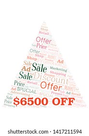 $6500 Off word cloud. Wordcloud made with text only.